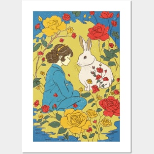 The white rabbit and the little girl on the moon Posters and Art